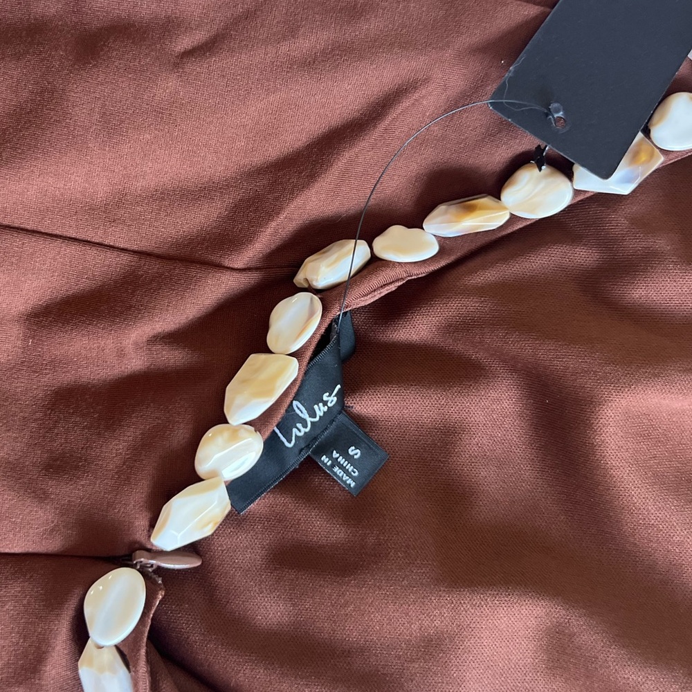 Lulu's Chocolate Brown Shell-Trim Mini Dress Size Small - Picture 7 of 8
